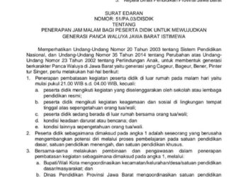 Pemprov Jabar  Resmi Terapkan Jam Malam Bagi Pelajar