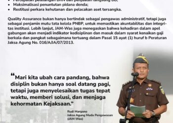 Jaksa Agung Muda Pengawasan (JAM-Was) Rudi Margono memimpin apel gabungan Kejaksaan Agung