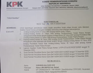 KETUM LSM SNIPER DIPANGGIL OLEH KPK INI BUKTI BOBROKNYA TATA KELOLA PROYEK DI KABUPATEN BEKASI