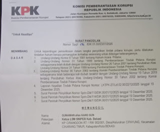 KETUM LSM SNIPER DIPANGGIL OLEH KPK INI BUKTI BOBROKNYA TATA KELOLA PROYEK DI KABUPATEN BEKASI