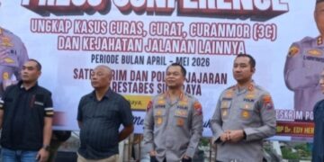 Polrestabes Surabaya Gelar Konferensi Pers ,Selama APRIL – MEI 2026 Berhasil Ungkap 163 Kasus Kejahatan
